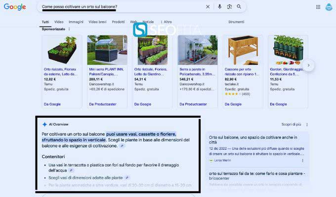 Esempio AI Overview su Google
